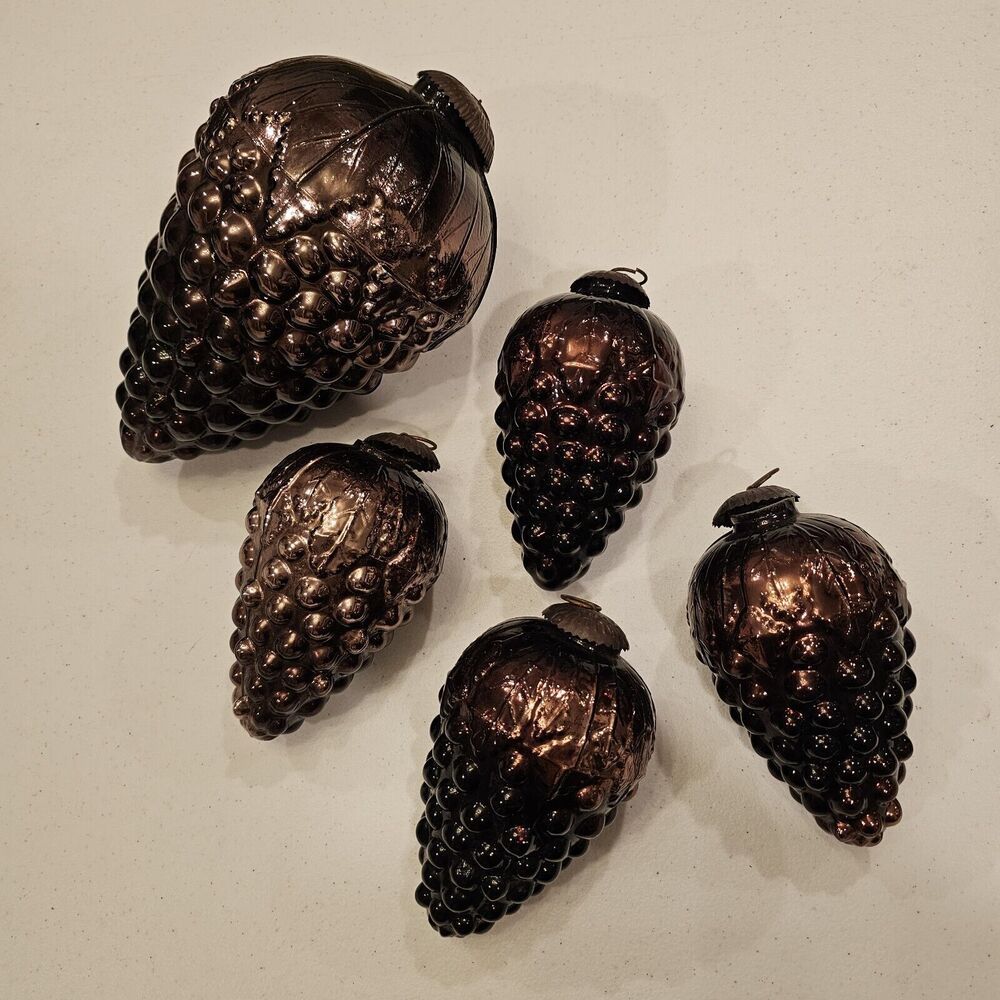 Vintage Kugel Dark Purple Grape Cluster German Holiday Ornament Lot Of 5 L/XL.